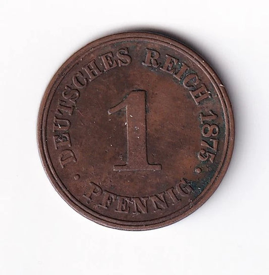 Germany 1875A 1pf One Pfennig Copper Coin Emperor Wilhelm I Minted Berlin - cscoinsnbanknotes