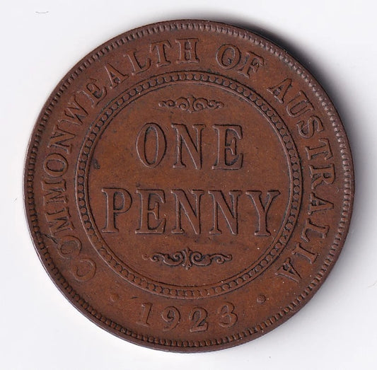 Australia 1923 1c One Cent Bronze Penny King George V - cscoinsnbanknotes
