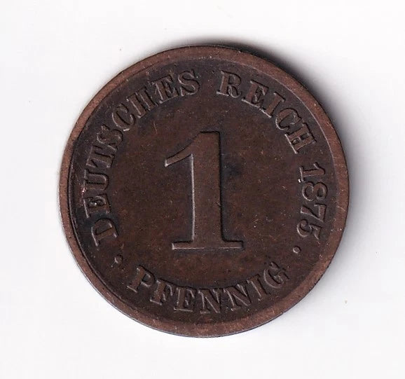 Germany 1875G 1pf One Pfennig Copper Coin Emperor Wilhelm I Minted Karlsruhe - cscoinsnbanknotes