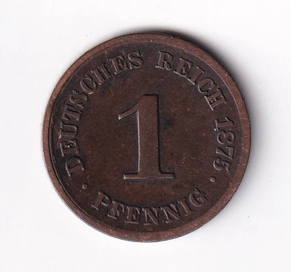 Germany 1875G 1pf One Pfennig Copper Coin Emperor Wilhelm I Minted Karlsruhe - cscoinsnbanknotes