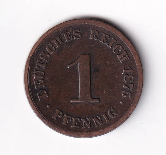 Germany 1875G 1pf One Pfennig Copper Coin Emperor Wilhelm I Minted Karlsruhe - cscoinsnbanknotes