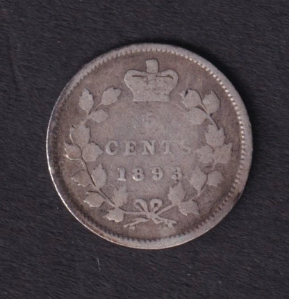 Canada 1893 5c Five Cent Silver Coin Queen Victoria .925 Silver #1 - cscoinsnbanknotes
