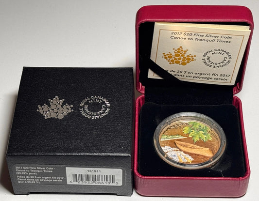 Canada 2017 $20 .9999 Fine Silver Coin - Canoe To Tranquil Times
