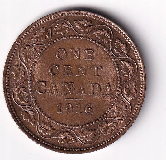Canada 1916 1 Cent One Large Cent Coin King George MS-62 Very Nice Details - cscoinsnbanknotes