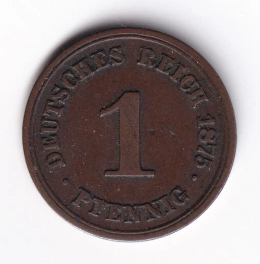 Germany 1875A 1p One Pfennig Copper Coin Emperor Wilhelm I Berlin Mint Mark - cscoinsnbanknotes
