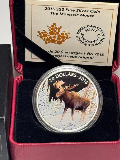 2015 Canada $20 The Majestic Moose - Pure Silver Coin - Complete With Box + COA