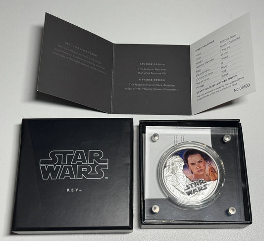 2016 Niue $2 Star Wars The Force Awakens Rey 1oz Fine Silver Coloured Coin - cscoinsnbanknotes