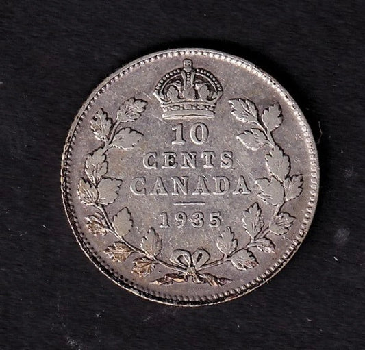 Canada 1935 10c Ten Cent Silver Coin King George V Fine .800 Silver