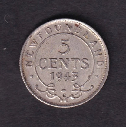 NFLD Newfoundland 1943 5c Five Cent Silver Coin King George VI .925 Silver #1 - cscoinsnbanknotes