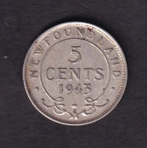 NFLD Newfoundland 1943 5c Five Cent Silver Coin King George VI .925 Silver #1 - cscoinsnbanknotes