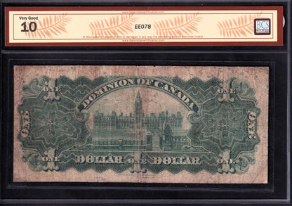 Dominion Of Canada 1898 $1 One Dollar Banknote BCS Graded VG10 Inward 1 Series A - cscoinsnbanknotes