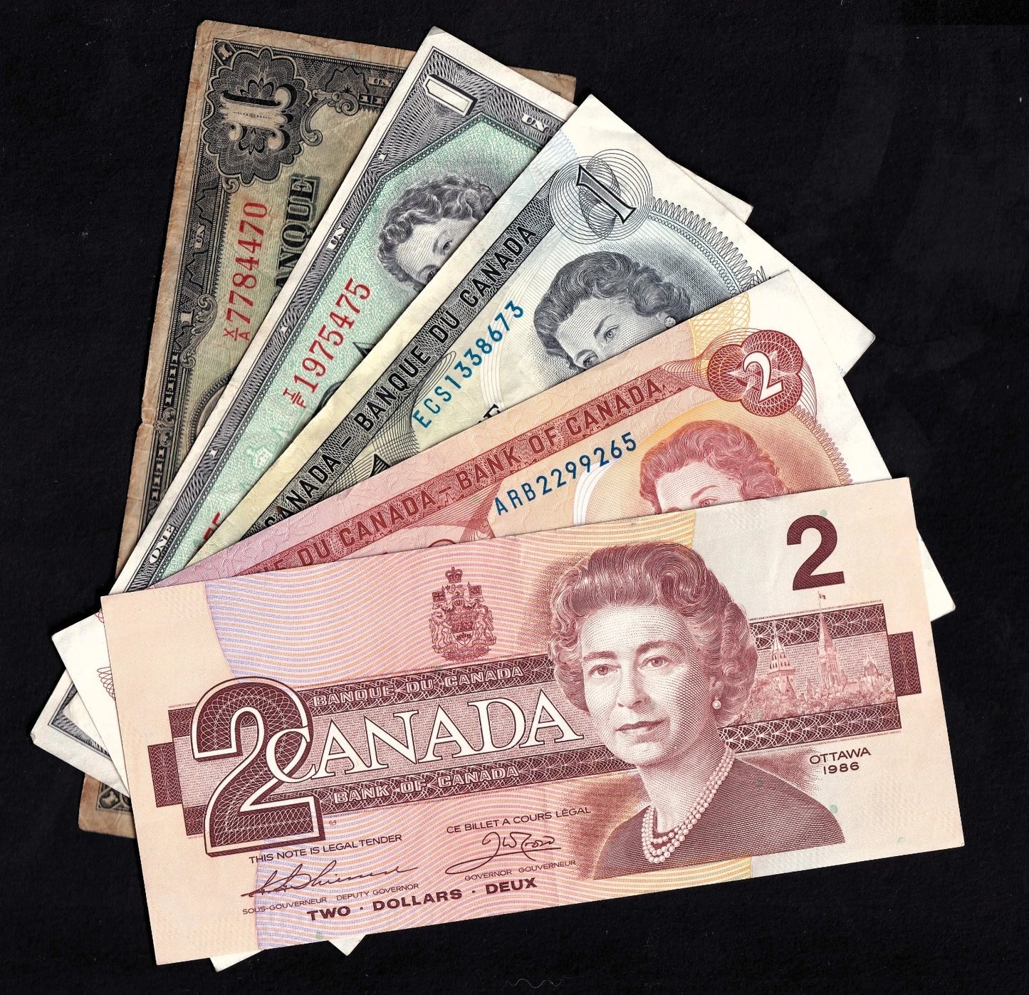 Canada Banknote Starter Lot – 5 Mixed Notes Various 1937, 1954, 1973, 1974, 1986 - cscoinsnbanknotes