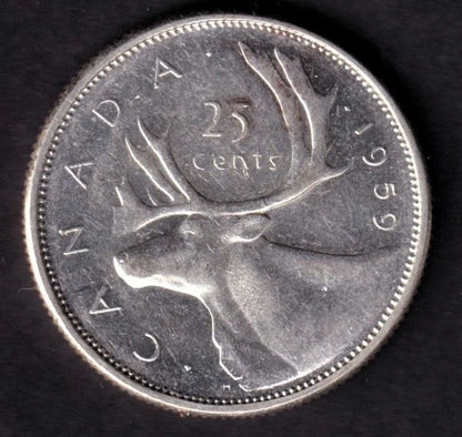 Canada 1959 25c Twenty Five Cent Silver Coin Queen Victoria II .800 Silver