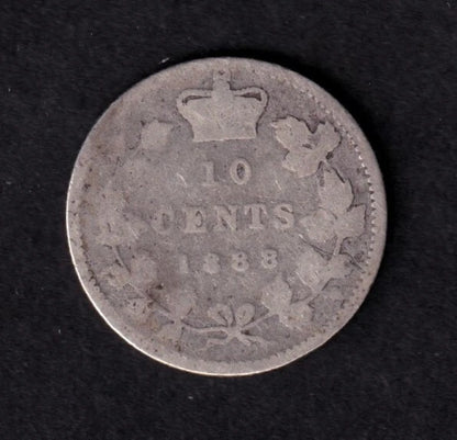 Canada 1888 10c Ten Cent Silver Coin Queen Victoria .925 Silver