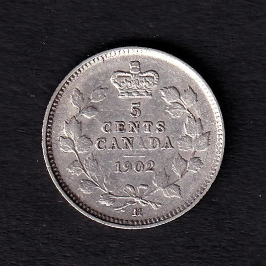 Canada 1902H 5c Five Cent Silver Nickel King Edward VII VF Very Fine .925 Silver - cscoinsnbanknotes