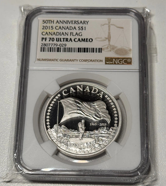 Canada 2015 Silver $1 50th Ann Of The Canadian Flag NGC PF 70 Ultra Cameo