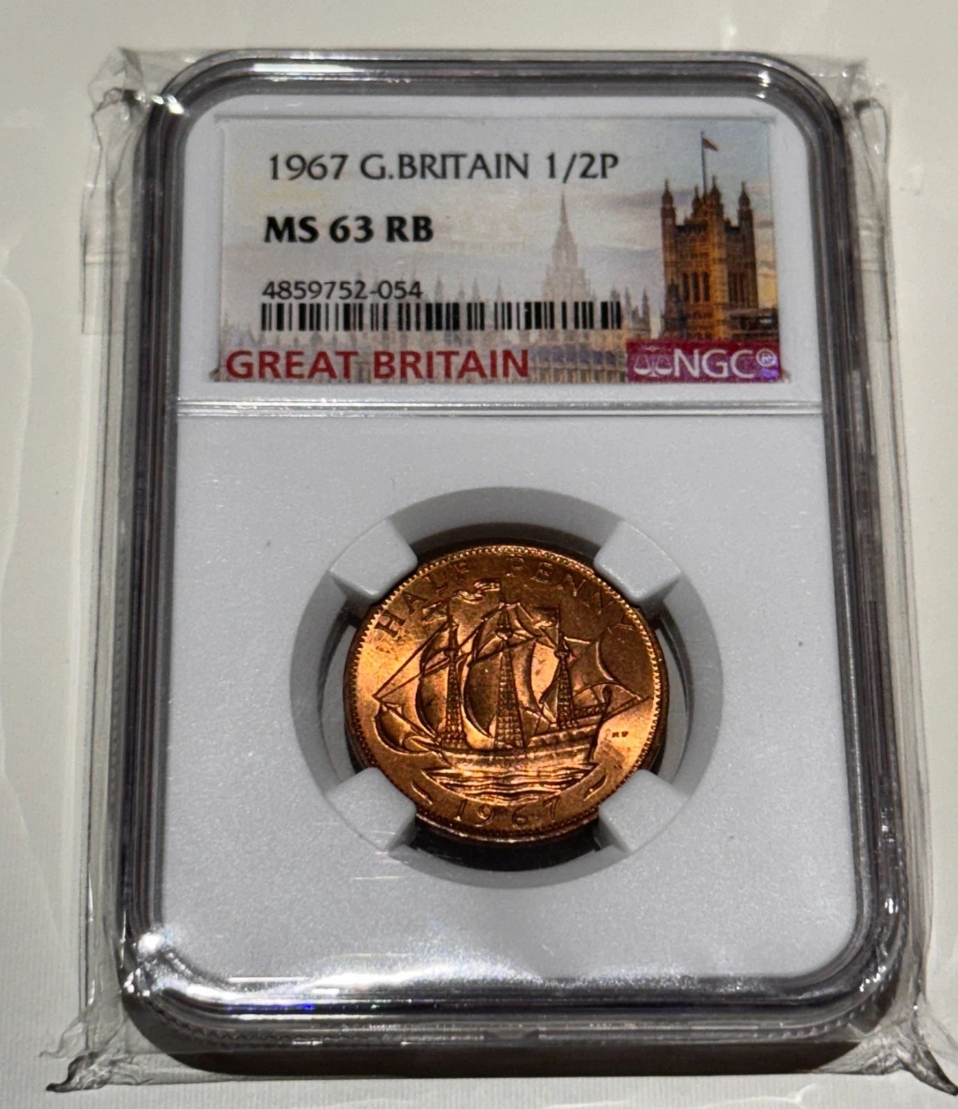 1967 Great Britain 1/2 Penny NGC Certfied MS-63 Red Quality