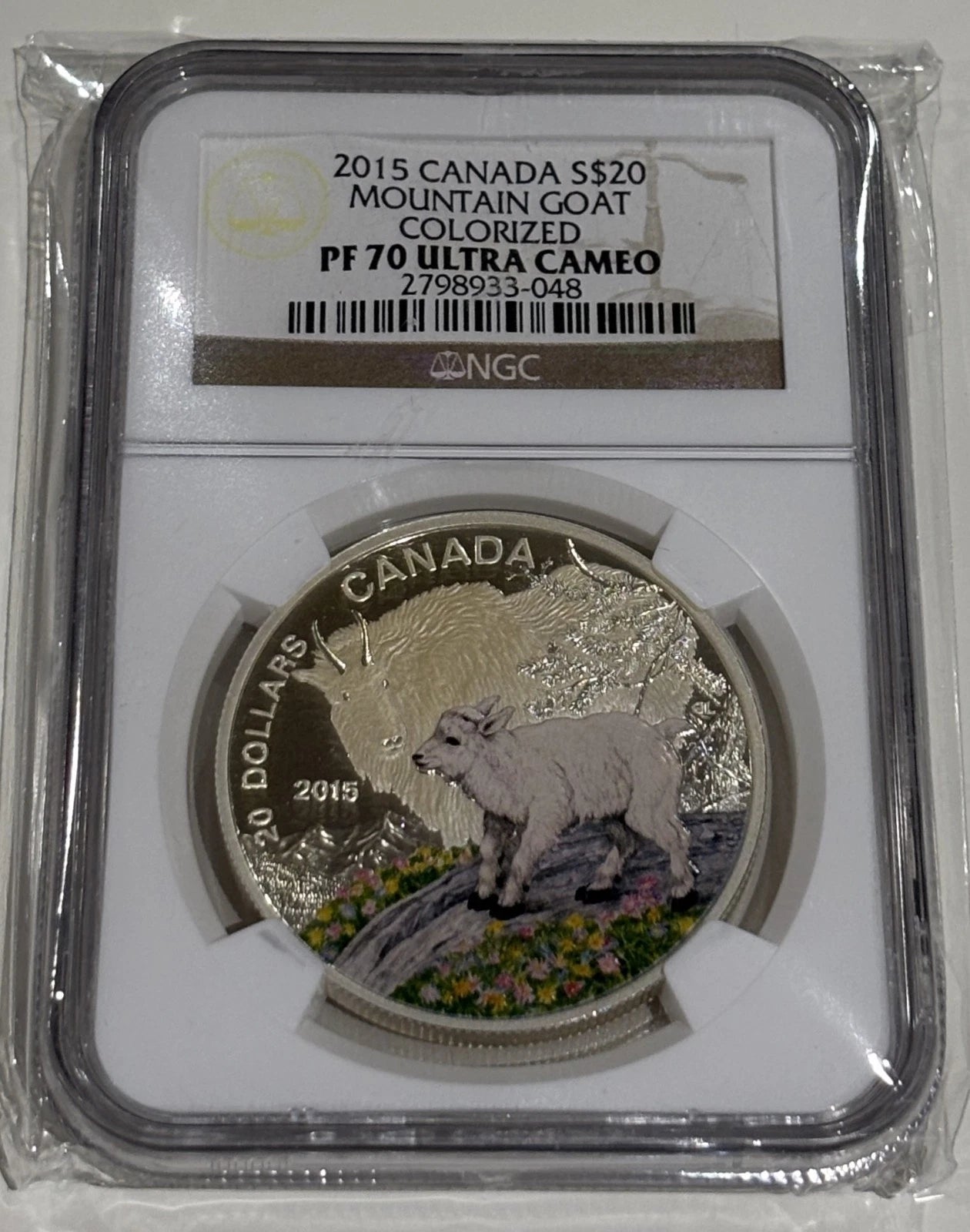 Canada 2015 $20 Silver Coin Mountain Goat Colourized NGC Graded PF-70 UC RCM