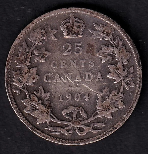Canada 1904 25c Twenty Five Cent Silver Coin King Edward VII V .925 Silver G