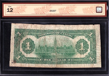 Dominion Of Canada 1917 $1 One Dollar Banknote BCS Graded F15 No Seal Series Y - cscoinsnbanknotes