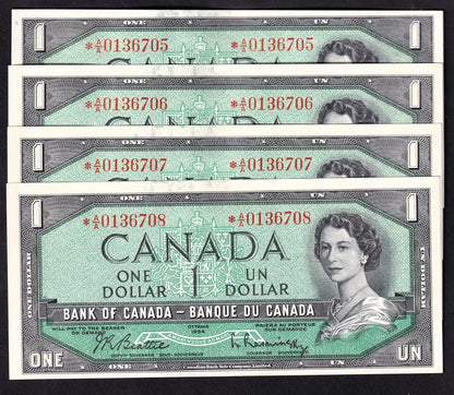 Canada 1954 $1 One Dollar Consecutive Banknotes Beattie - Rasminsky Prefix *A/A - cscoinsnbanknotes