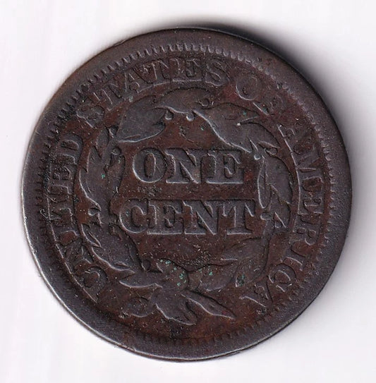 USA United States 1845 1c One Braided Hair Large Cent VG Very Good - cscoinsnbanknotes