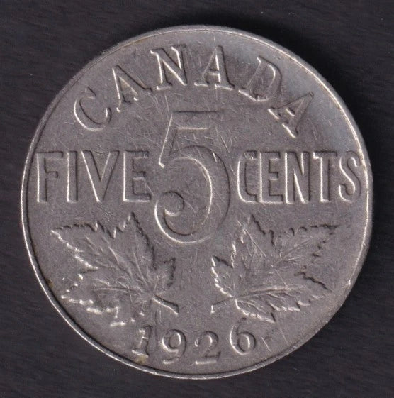 Canada 1926 5c Five Cent Nickel Coin King George V #1 Near 6 - cscoinsnbanknotes