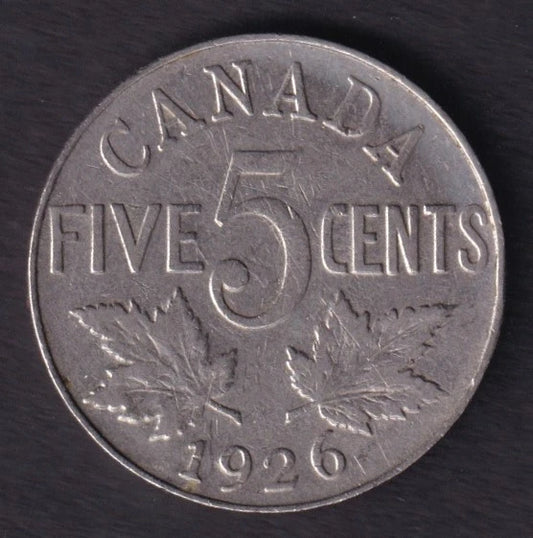 Canada 1926 5c Five Cent Nickel Coin King George V #1 Near 6 - cscoinsnbanknotes