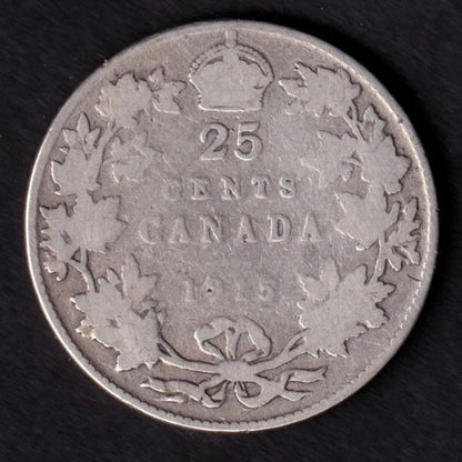 Canada 1915 25c Twenty Five Cent Silver Coin King George V G Good .925 Silver