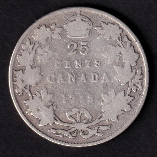 Canada 1915 25c Twenty Five Cent Silver Coin King George V G Good .925 Silver