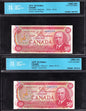 Canada 1975 $50 Fifty Dollar Two Consecutive Banknotes Lawson-Bouey CCCS Graded UNC64 - cscoinsnbanknotes