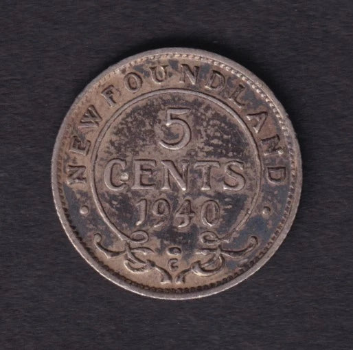 NFLD Newfoundland 1940 5c Five Cent Silver Coin King George VI .925 Silver #1 - cscoinsnbanknotes