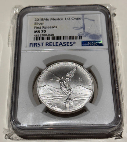 2018 Mexico MO First Releases 1/2 .9999 Silver Libertad Graded NGC MS-70 Perfect