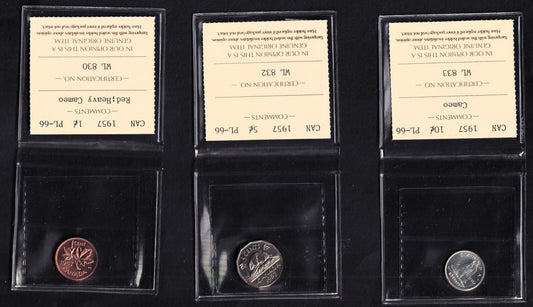 1957 Canada Proof Like Set Certified By ICCS Mostly All PL-66, One PL-65 Cameo - cscoinsnbanknotes