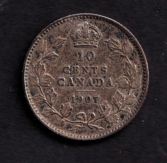 Canada 1907 10c Ten Cent Silver Coin King Edward VII Very Fine .925 Silver