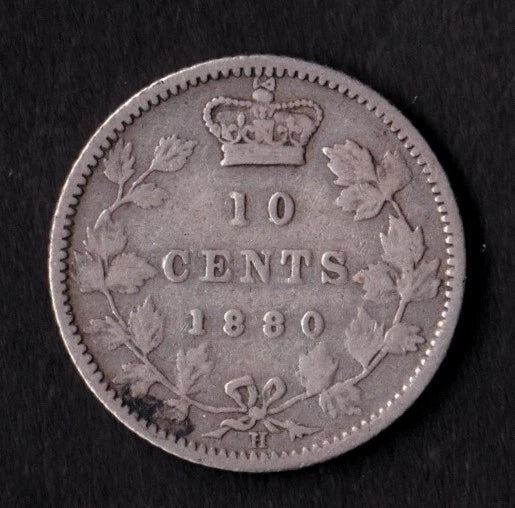 Canada 1880H 10c Ten Cent Silver Coin Queen Victoria Obv#2 VG .925 Silver
