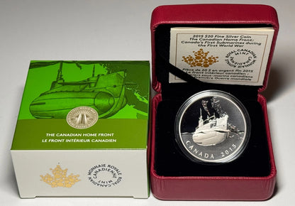 2015 $20 Canada's First Submarines During The First World War - Pure Silver Coin