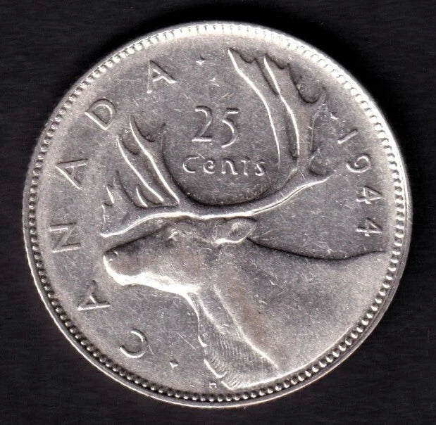 Canada 1944 25c Twenty Five Cent Silver Coin King George VI VF .800 Silver