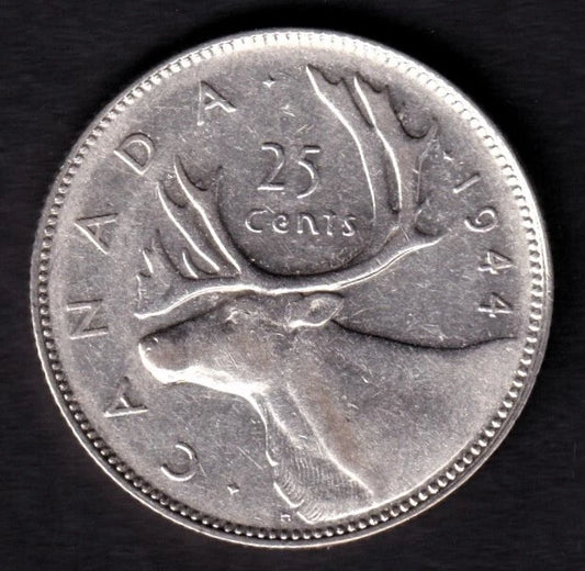 Canada 1944 25c Twenty Five Cent Silver Coin King George VI VF .800 Silver