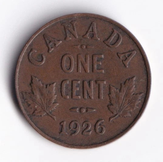 Canada 1926 1c One Small Cent Copper Coin King George V - cscoinsnbanknotes