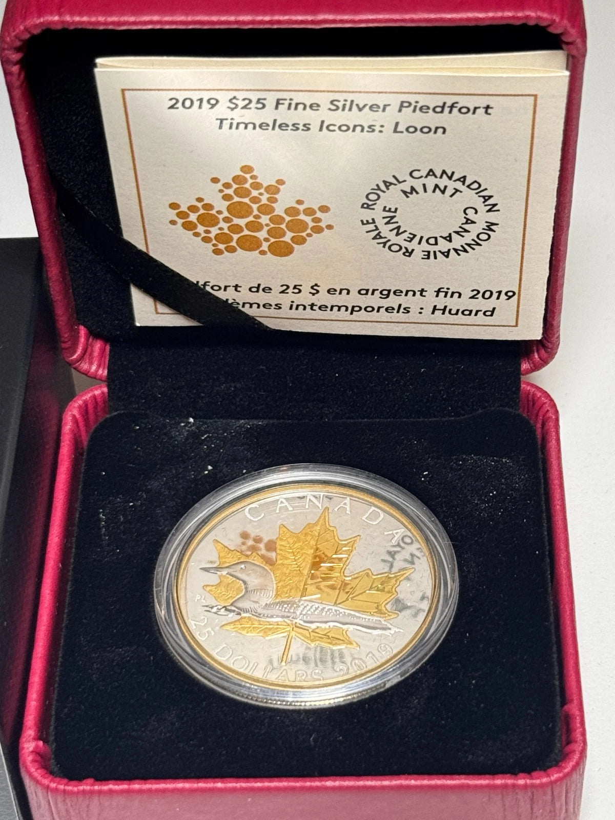 2019 Timeless Iconic Piedfort $25 1OZ Silver Proof Canada Coin: Maple Leaf Loon