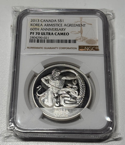 Canada 2013 Silver $1 Koreas Armistance Agreement 60th Anniversary NGC PF 70 UC