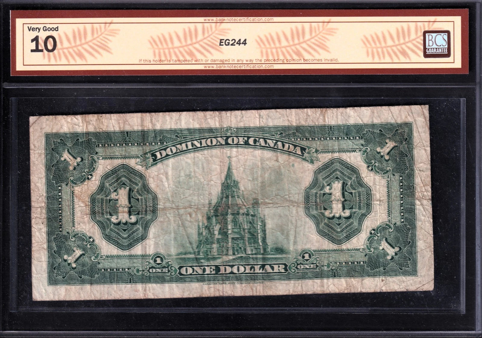 Dominion Of Canada 1923 $1 One Dollar Banknote BCS Graded VG 10 Blue Seal Group1 - cscoinsnbanknotes