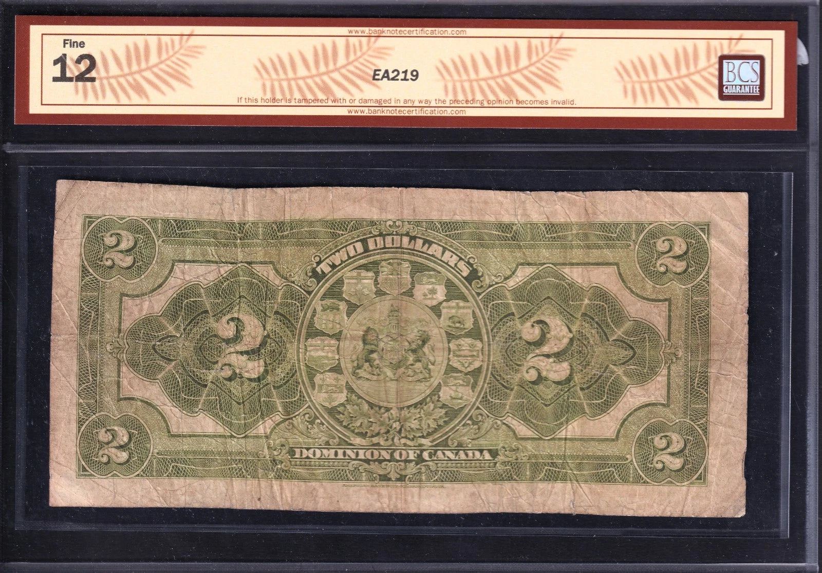 Dominion Of Canada 1914 $2 Two Dollar Banknote BCS Graded F12 No Seal Series C - cscoinsnbanknotes