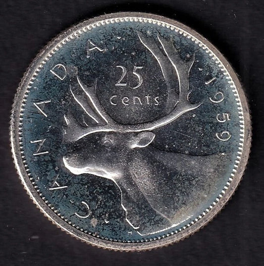 Canada 1959 25c Twenty Five Cent Silver Coin Queen Elizabeth II Proof Like .800
