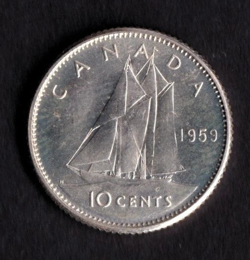 Canada 1959 10c Ten Cent Silver Coin Queen Elizabeth II Proof Like .800 Silver