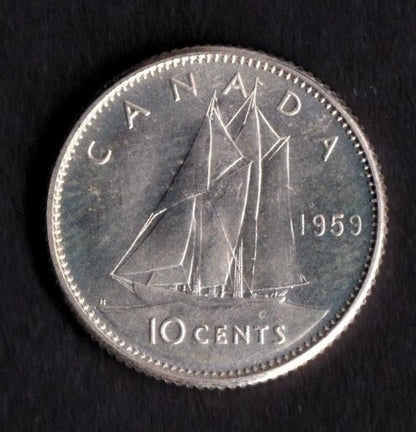 Canada 1959 10c Ten Cent Silver Coin Queen Elizabeth II Proof Like .800 Silver