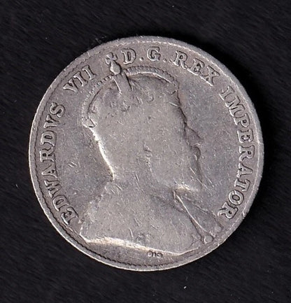 Canada 1909 10c Ten Cent Silver Coin King Edward VII .925 Silver Broad Leaves