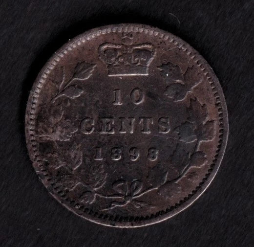 Canada 1898 10c Ten Cent Silver Coin Queen Victoria F Obv#6 .925 Silver