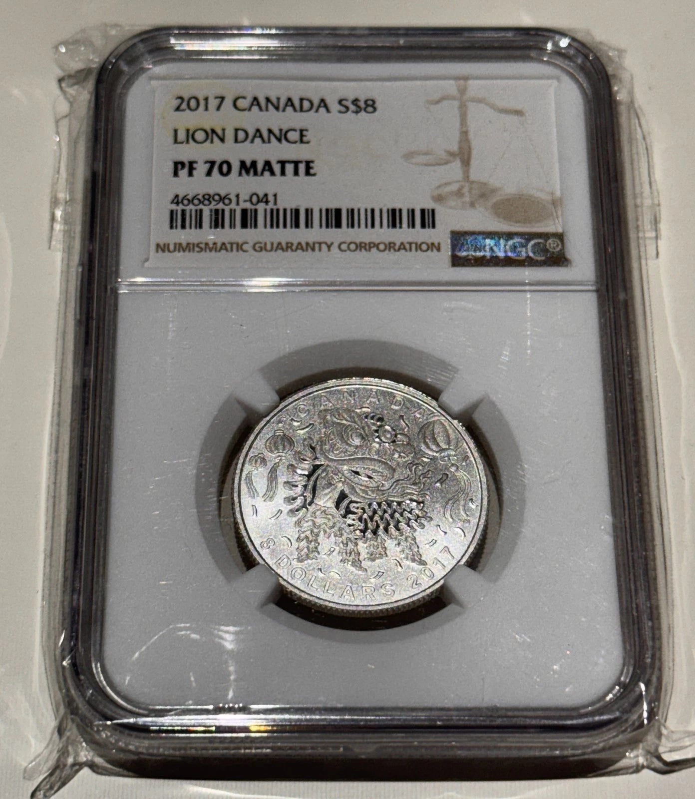 Canada 2017 $8 Lion Dance NGC Slabbed/Graded NGC PF-70 Matte Nice Coin